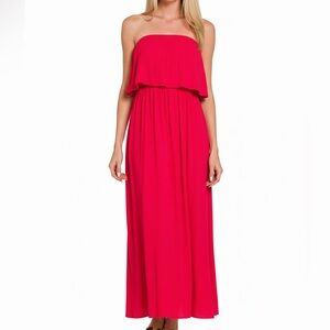 Zenana Woven Crinkle Strapless Maxi Dress